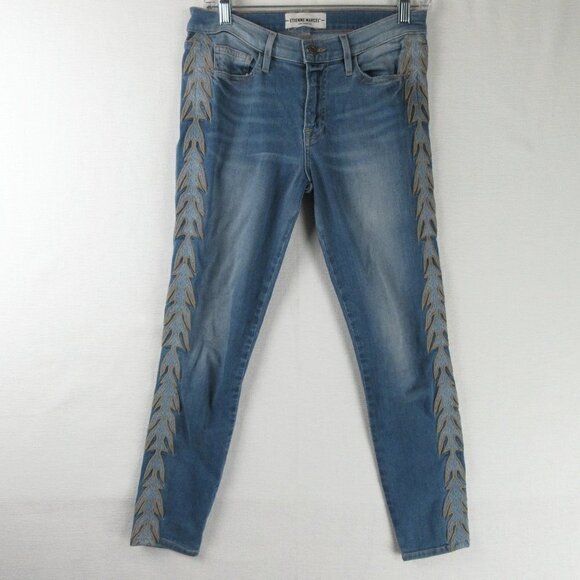 Etienne Marcel Denim - Etienne Marcel Light Blue Wash Flame Stitch Skinny Jeans Size 29